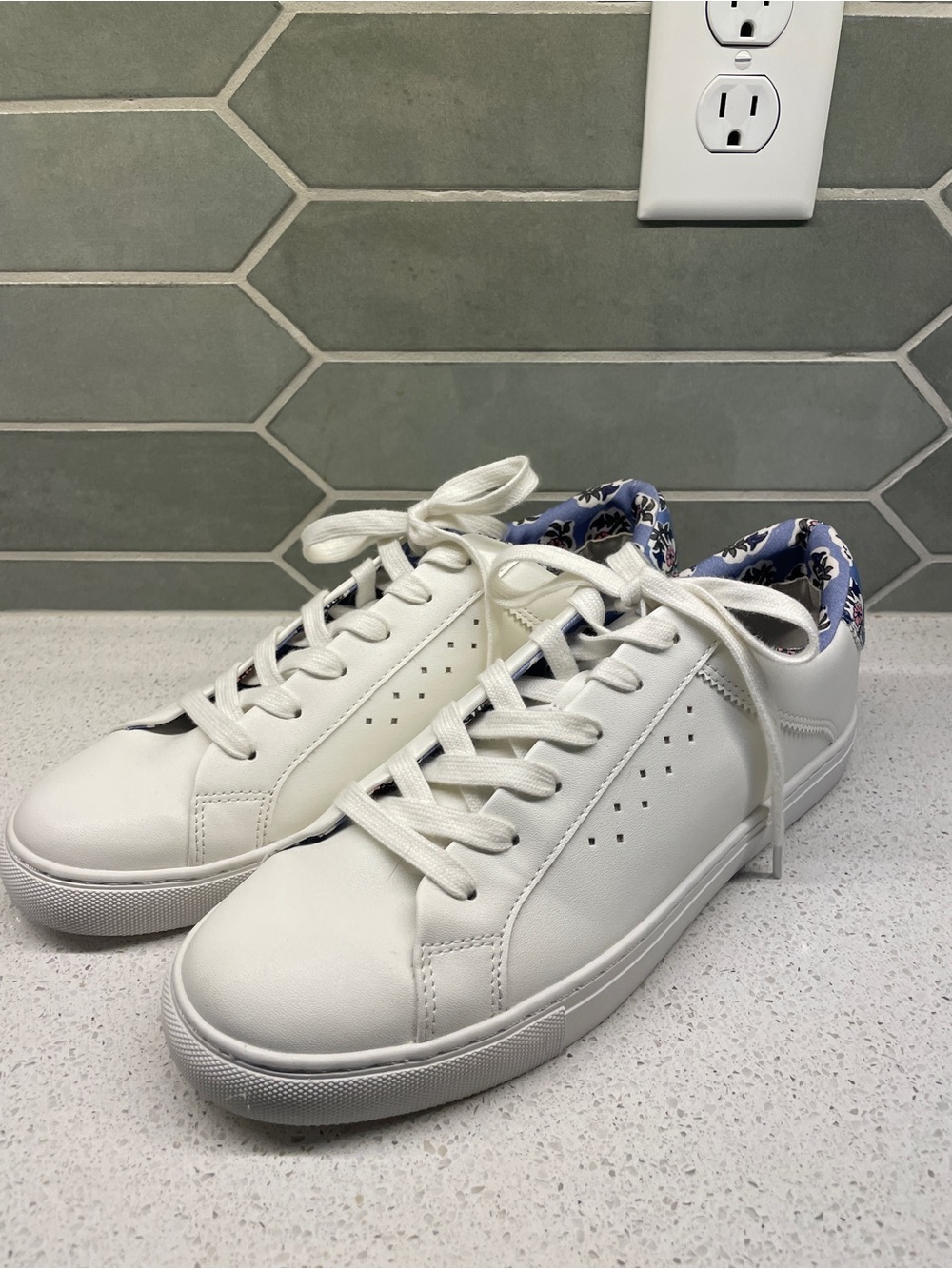 Brand New J. Crew Lace Up Road Trip Sneakers - White and Blue Floral Size 11